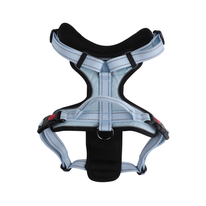 Rhino’s Pet Hold ‘Em Harness in Blue rear view showing attachment hardware. 